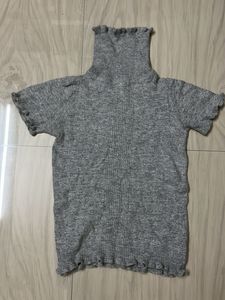 Gray Ruffle Trim Knit Top