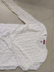 White Textured Long Sleeve Top