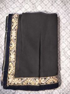 Elegant Black Saree with Gold Embroidery