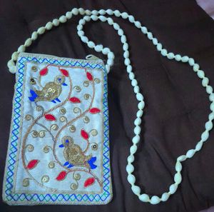 Unused Embroidered Pouch with Bird Detail