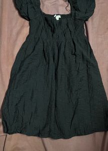 Black Crinkle Babydoll Dress