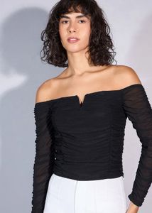 Black Long Sleeve Mesh Top.SIZE-28-34.