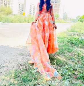 New Multi Organza Frill Suit For Girls/full Flair/