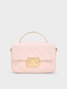 Charles &amp; keith Quilted Boxy Top Handle Bag - Pink