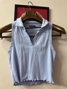 Cute Blue Polo Crop Top
