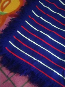 Striped Blue Scarf with Fringes