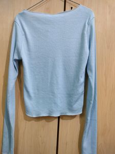 Sky Blue Full Sleeves Girls Crop With Square Neck