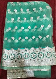 Teal Floral Embellished Dupatta