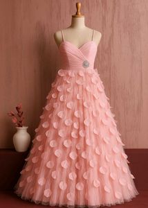 Pink Feathered Tulle Gown