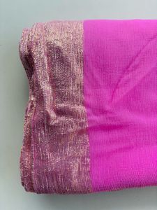 Rose Pink Pure Chiffon Fabric Saree