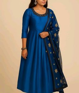 Blue Anarkali Dress with Embroidery Dupatta