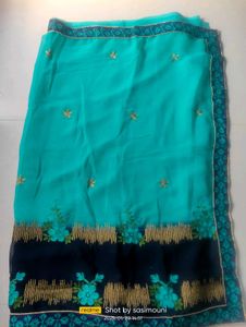 Cyan,Blue Colour Combination Saree