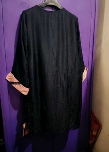 Black Party Wear Kurta Embroidery Inner Attached