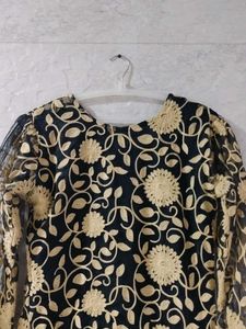 Elegant Black &amp; Gold Embroidered Dress