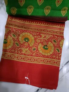 Red &amp; Green Soft Silk Saree