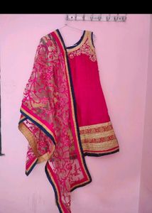 Pink Colour Sleevless Patiala Suit
