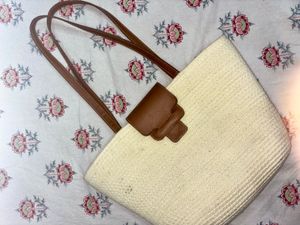 Woven Straw Tote Bag with Leather Accents