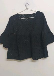 Black Eyelet Bell Sleeve Top