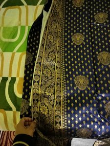 unused Elegant Blue &amp; Gold Banarasi Saree