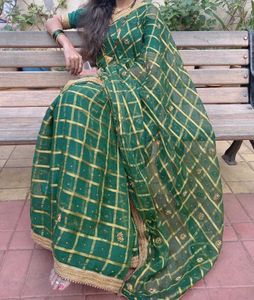 Green &amp; Gold Embellished Saree