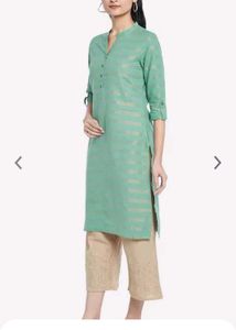 Rangmanch Green Golden Striped Kurta