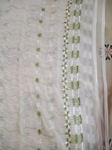 Shimmer Cream Dupatta With Green Thread Work