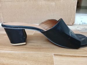 Black Block Heel Slides