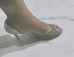 Golden Studded Peep-toe Heels