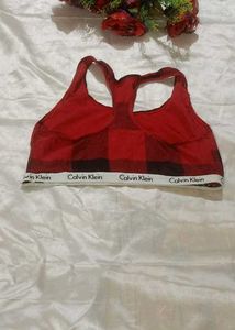 Calvin Klein Red Buffalo Plaid Sports Bra - Small