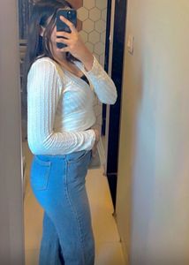 Surplice Neck Ribbed Knit Crop Top