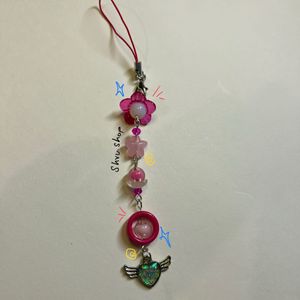 Cute Pink Themed Handmade Beaded Phone Charm