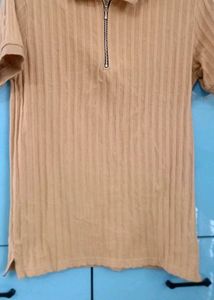 ZARA -Tan Ribbed Polo Shirt