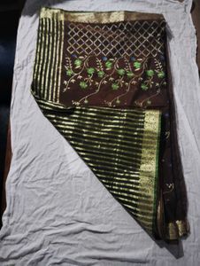 Elegant Brown Embroidered Saree. Never Used