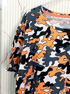 New Streachable Night Dress Orange Grey Black