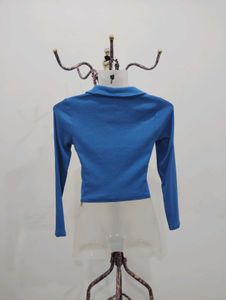 Blue Ruched Front Crop Top