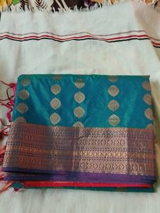 Sapphire Green And Blue Semi Soft Silk Saree...