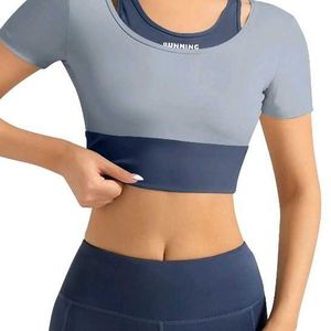 Blue Short Sleeve Sports Bra