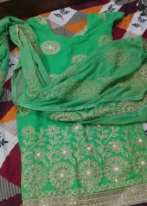 Green Embellished Suit With Heavy  Dupatta