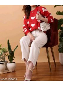 Red Heart Print Sweater