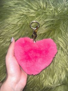 Pink Fuzzy Heart Keychain