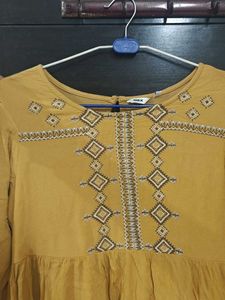 Boho Embroidered Mustard Dress