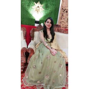 Elegant Green &amp; Gold Embellished Pehenga
