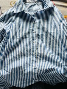 Casual Blue Striped Overshirt Only 1 Time Used💗