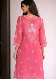 Pink Chiffon Embroidered Straight Kurta | Floral W