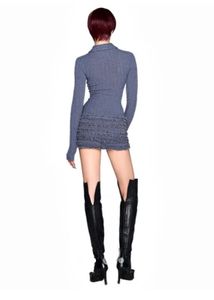 Ribbed Ruffle Zip Dress