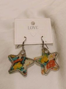 Star Shaped Colorful Dangler Earrings