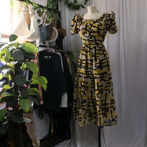 Abstract Print Chiffon Midi Dress