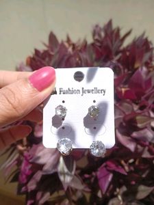 Stylish Korean Silver Diamond Round Layer Earrings