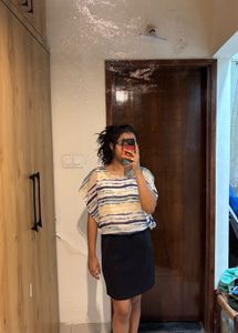White And Navy Blue Dress
