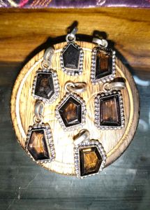 Smoky Quartz Stone Silver Toned Pendants